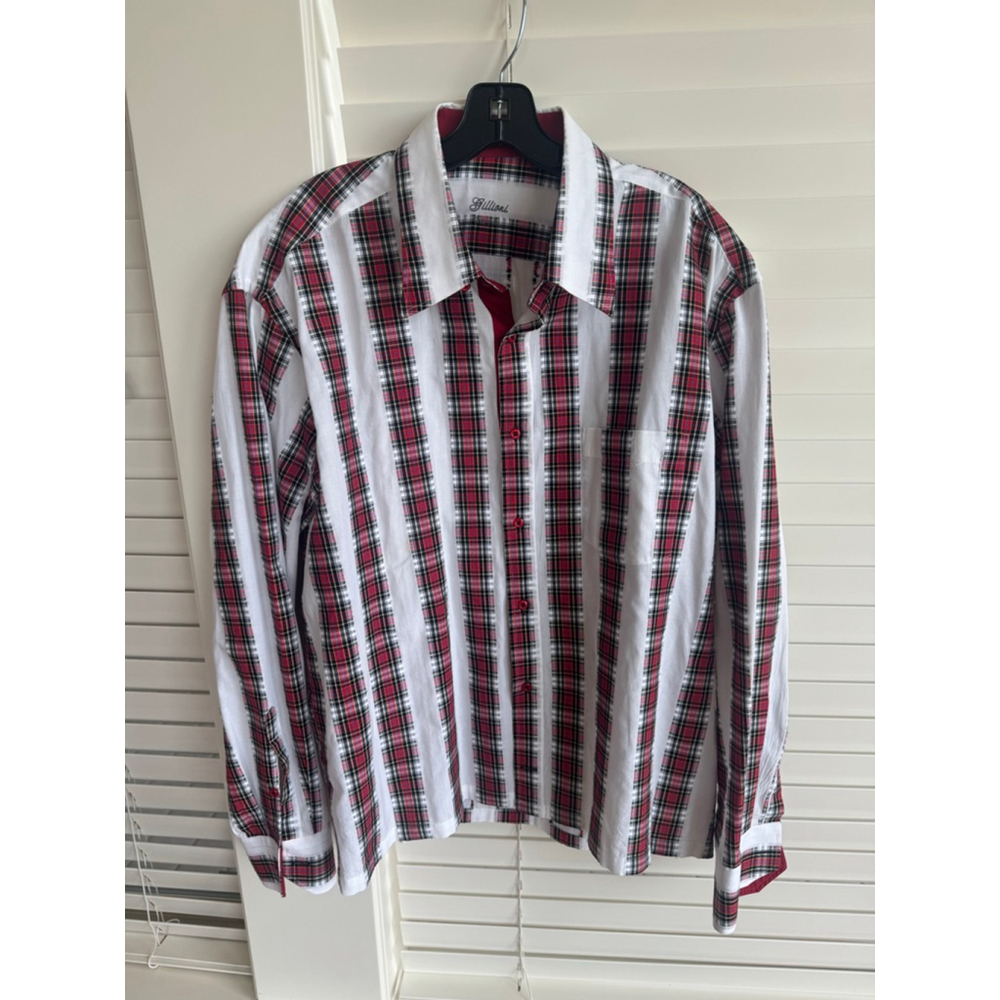Gillioni Plaid Button Down Shirt White Red XXL
